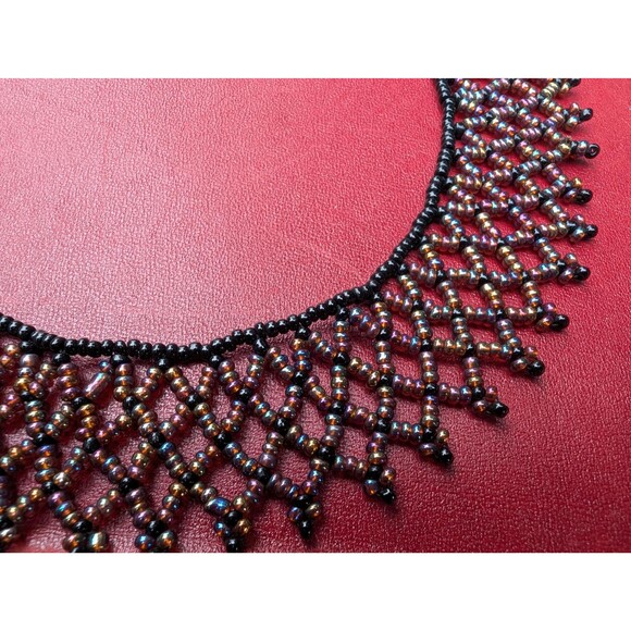 Vintage Iridescent Beaded Collar Necklace - Picture 7 of 8